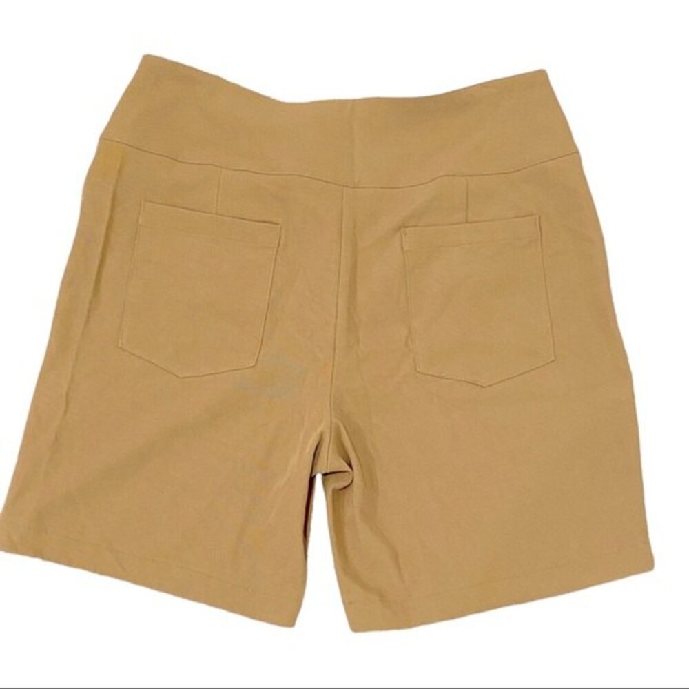 Danielle Bernstein Dark Tan Front Zip High Waist Casual Biker Shorts NWT 12 - Picture 2 of 6